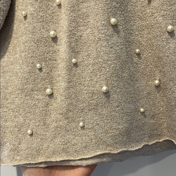 Beige Pearl Embellished Sweater - Picture 3 of 5